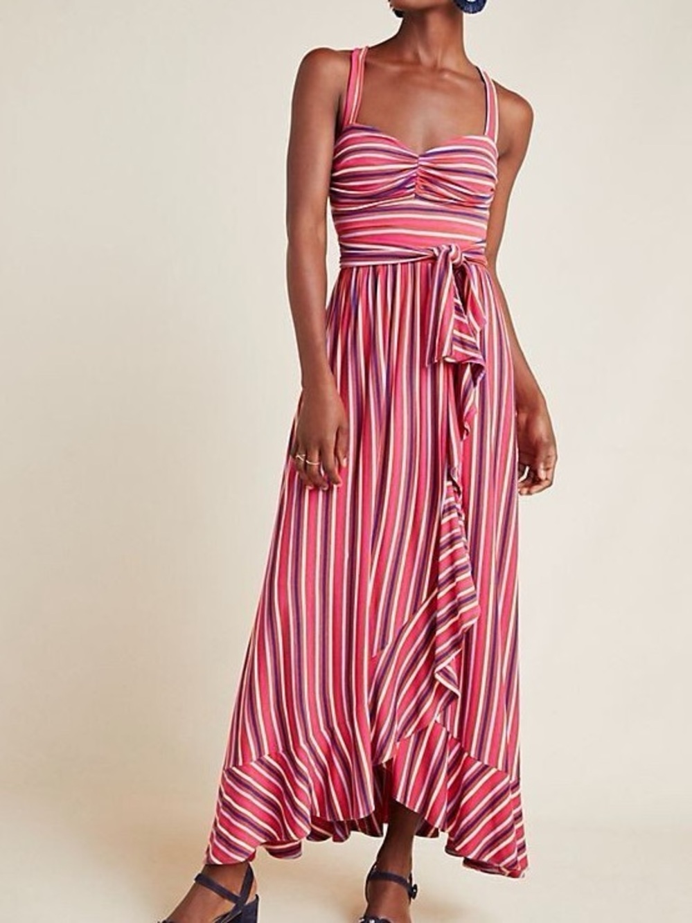 Anthropologie Maeve Gabriela Ruffled Maxi Dress Pink Combo